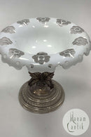 Antik Glas opsats med sølv bund i klar og hvidt glas