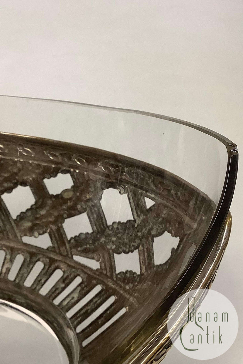 Messing skål med håndtag og glas indsats