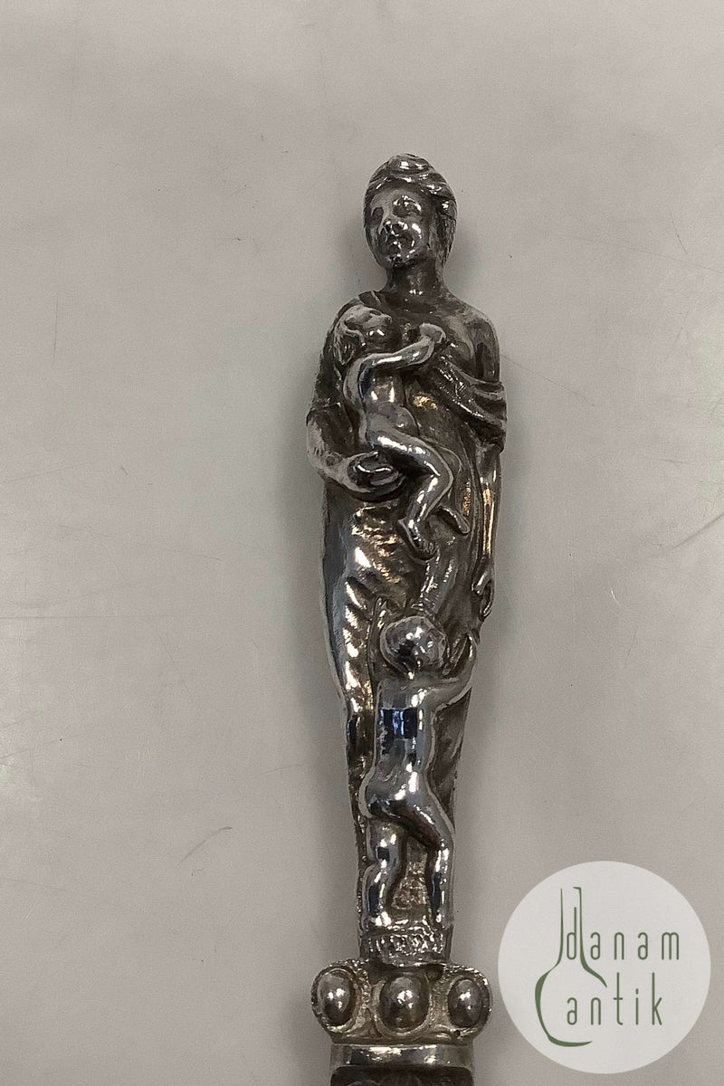 Charles Thomas Fox and George Fox Sterling Sølv Ornamental kniv med kvinde og børn fra 1841-1943