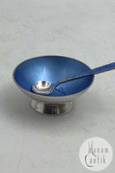 Volmer Bahner Sterling Silver Salt Jar with Blue Enamel and Spoon