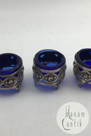 Sølv Saltkar Sæt (Blå glasindsats) (2+1)