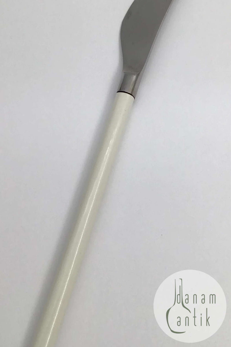 Hans Hansen Amalie Spisekniv i Sølvplet med Hvid Emalje Håndtag