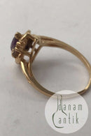 14K Guldring med Ametyst og Diamant