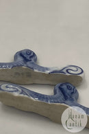 Sæt på 2 Bing og Grøndahl Blåmalet, Musselmalet og Empire Knivstole med defekter