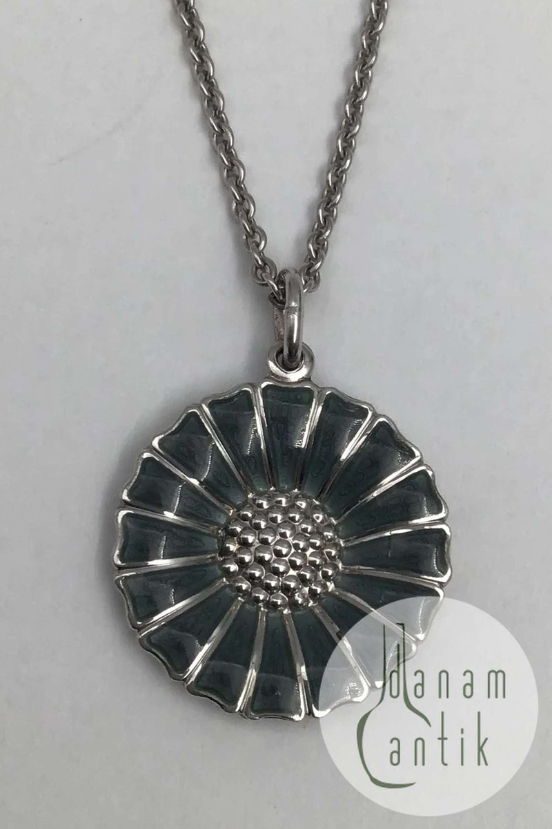 Georg Jensen Sterling Sølv Marguerit Vedhæng Olivengrøn