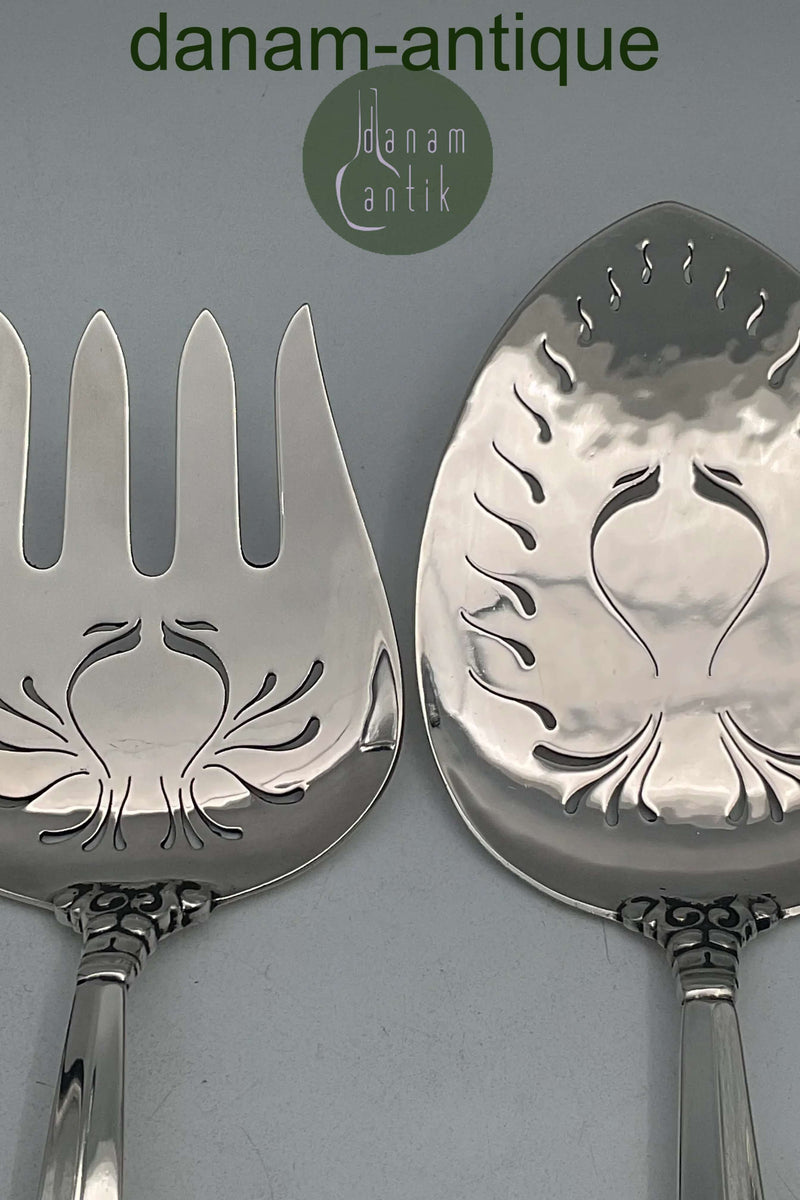Georg Jensen Sterling Sølv Dronning Fiske - servingssæt Gaffel og Spade No. 231