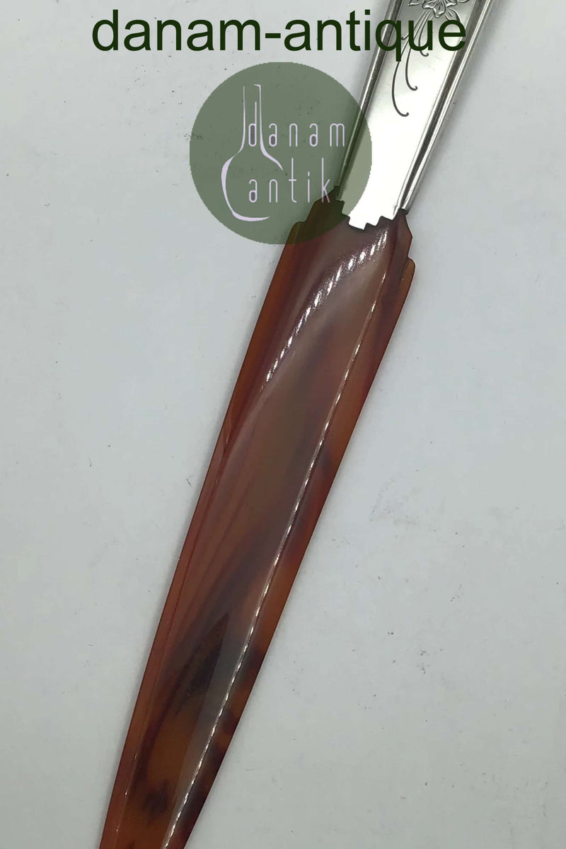 Dansk Sølv Brevkniv (Imiteret Rav)