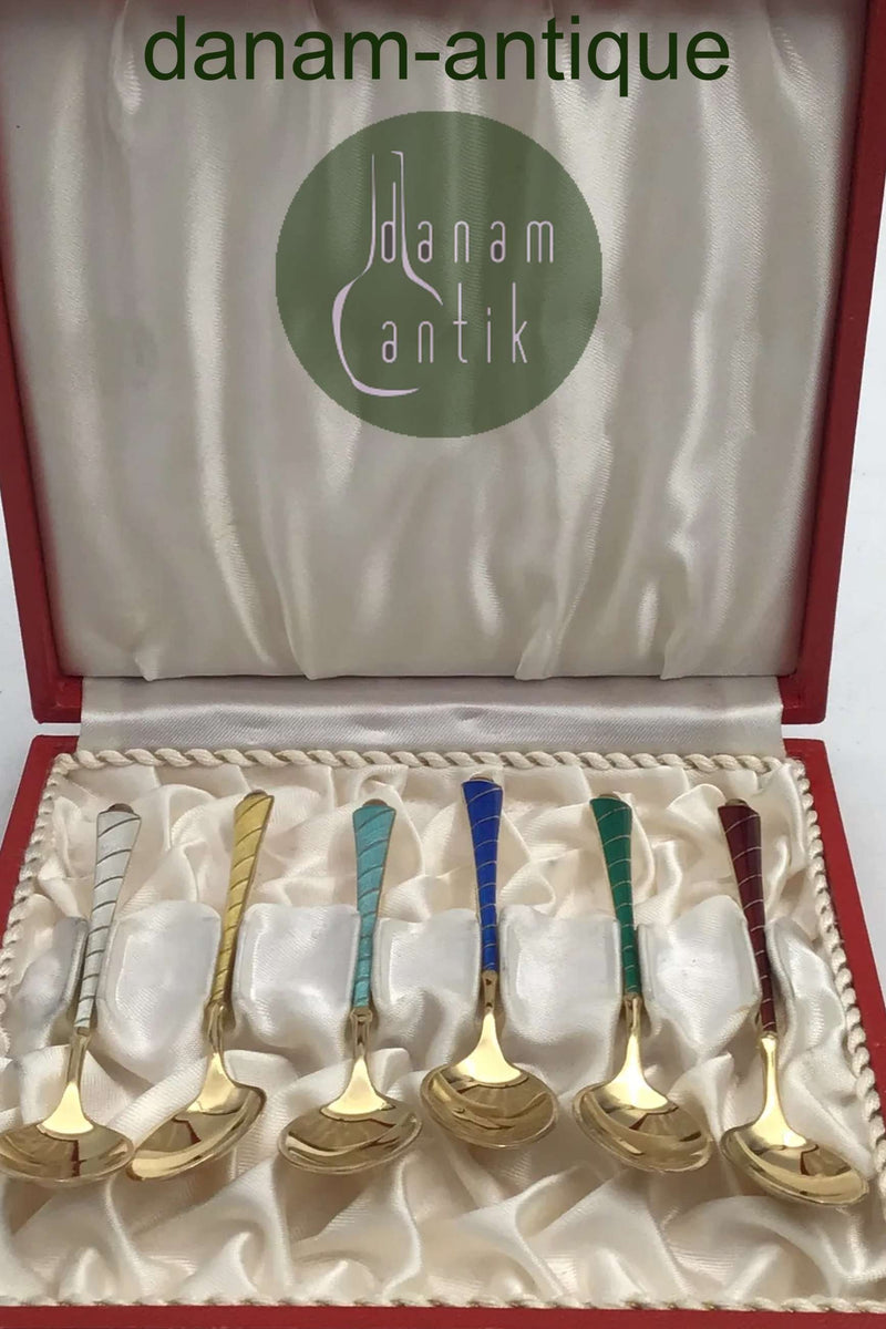 Egon Lauridsen (ELa) Sterling Sølv/Emalje Moccaskeer Forgyldt(6)