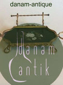 Old writing set ?. Made of brass and polished slate with floral decoration of colored stones.