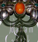 Danish Art Nouveau Brooch with Ambor and Green Stones