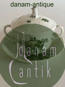 Royal Copenhagen Green Flower Curved Bouillon Cup, lid and saucer No 110/1552