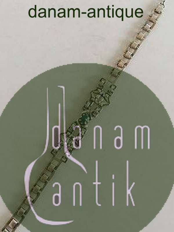 Georg Jensen Tidlig Sølv Halsbånd / Choker med Grøn Agat