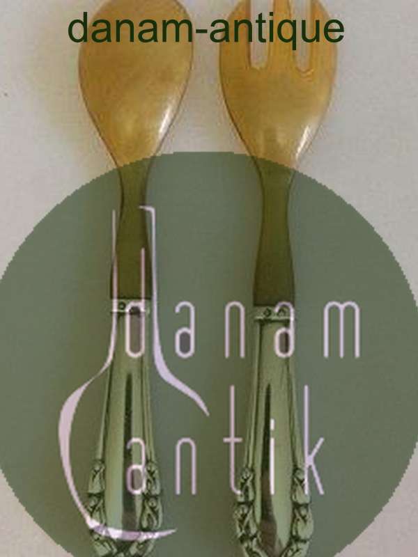 Georg Jensen Maiglöckchen Sterlingsilber Salatbesteck mit Horn Nr. 108