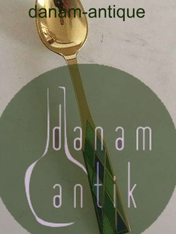 Georg Jensen Harlequin Kaffeske i Forgyldt Sterling Sølv med Grøn Emalje.