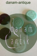 6 gamle hinkesten af farvet glas