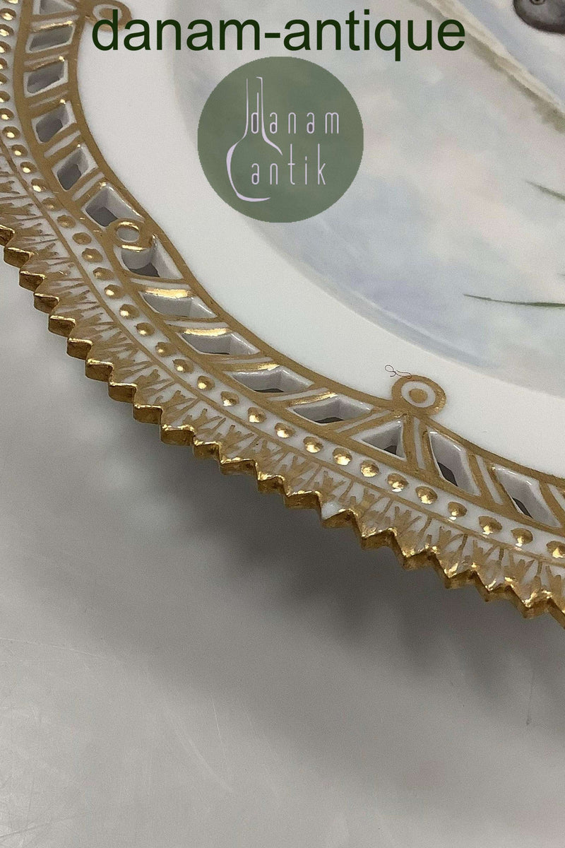 Royal Copenhagen Flora Danica Fugle Frokosttallerken No 20/3554 med gennembrudt kant.