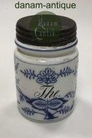 Gammel Blåmalet Thedåse med skruelåg af metal