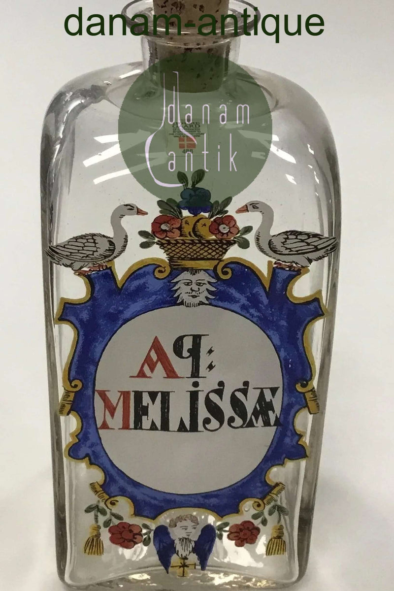 Holmegaard Apotekerflasken, krukke med tekst AP MELISSAE fra 1986
