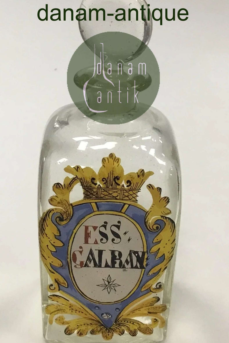 Holmegaard Apotekerflasken, krukke med tekst ESS GALBAN fra 1993