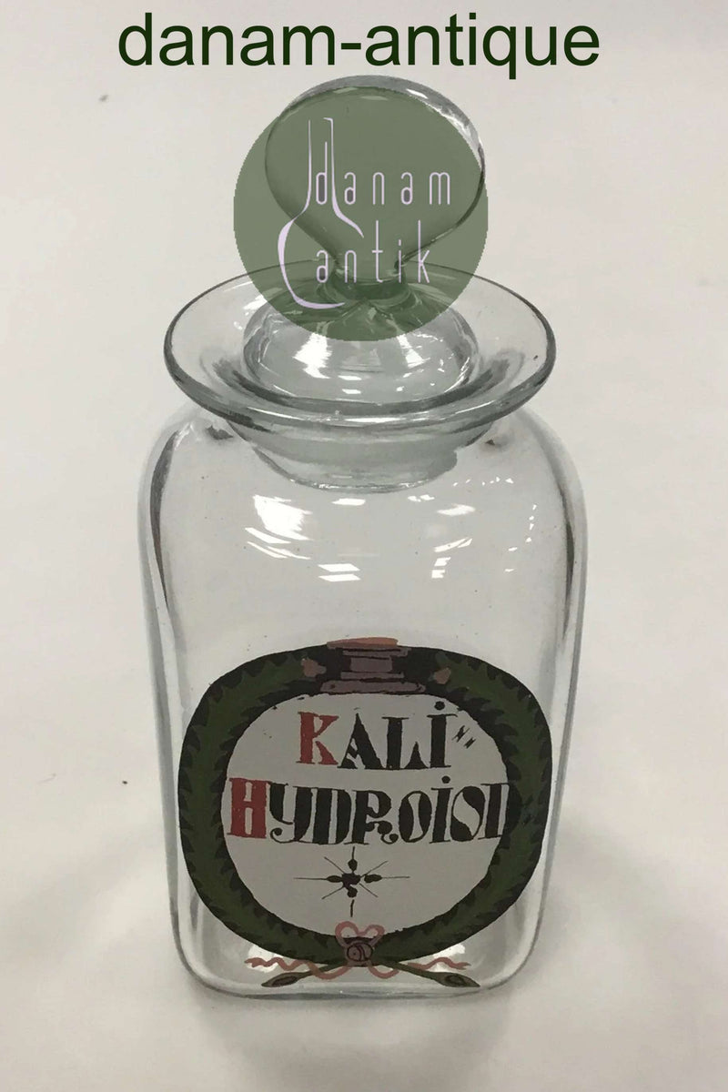 Holmegaard Apotekerflasken, krukke med tekst KALI HYDROIOD fra 1978