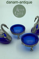 Tyske? Sølv Saltkar i blåt glas (4)