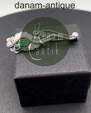 Georg Jensen Sterling Sølv Broche med Grønne Sten No. 185