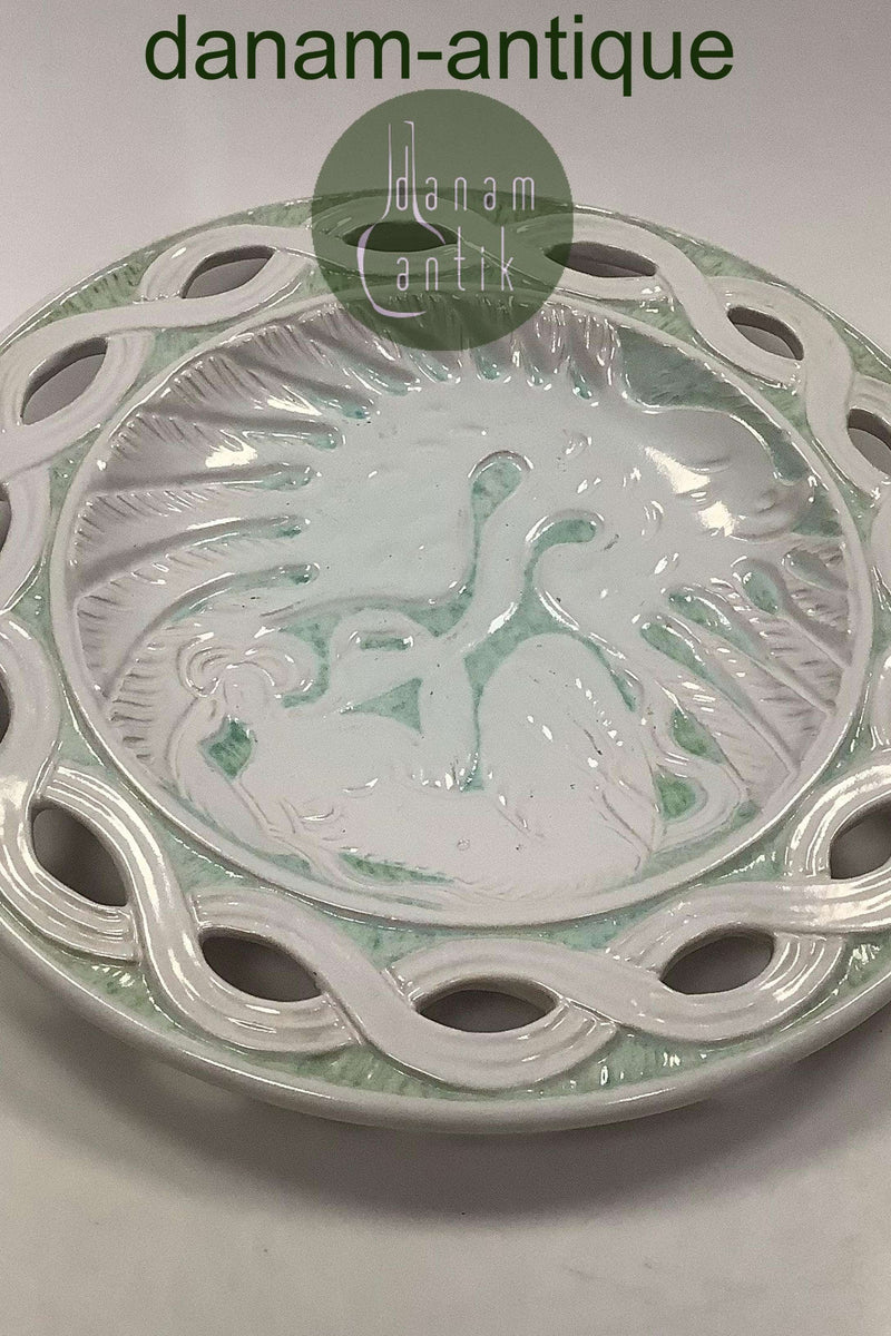 Michael Andersen og Søn Stort Glaseret Keramik Fad af Kvinde og Svane No 5156