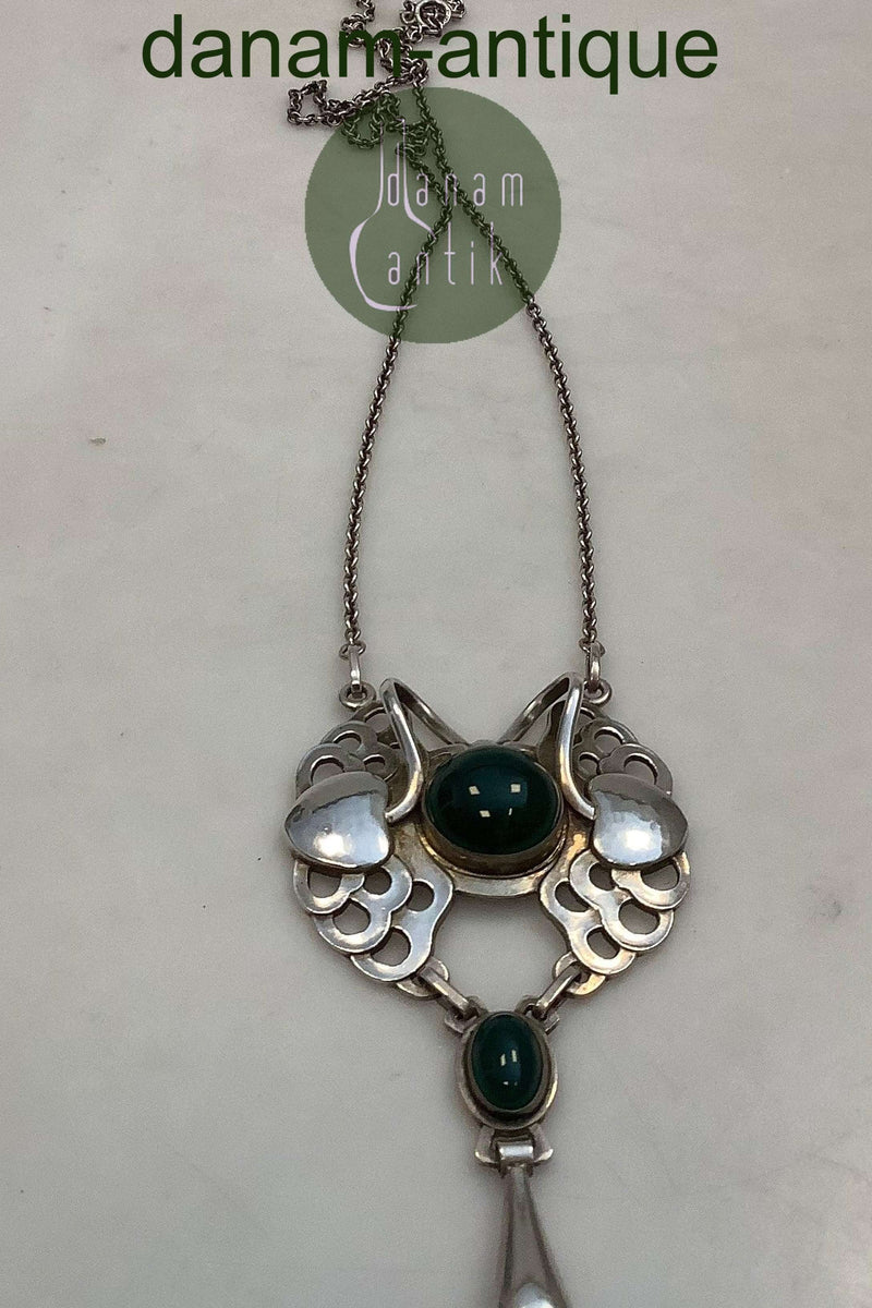 Georg Jensen Sterling Sølv Vedhæng med Grønne Sten No 702