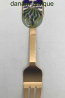 A.ミケルセン クリスマスケーキフォーク 1986年 エナメル入りゴールドプレート スターリングシルバー