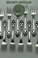 Sæt Dansk Arbejde (DTA) Sølv Kagegafler med Rav (12)