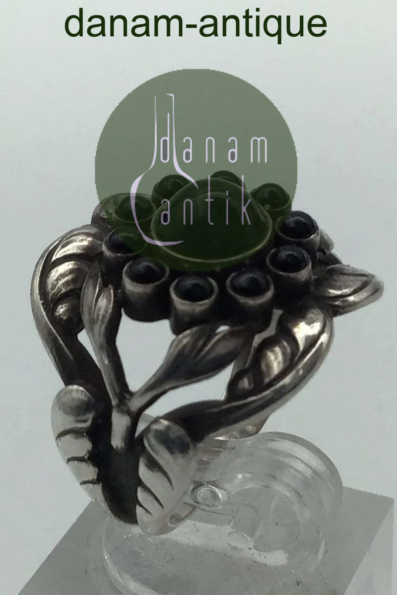Georg Jensen Sterling Sølv Ring No. 10 Moonlight Blossom Sort Agat.