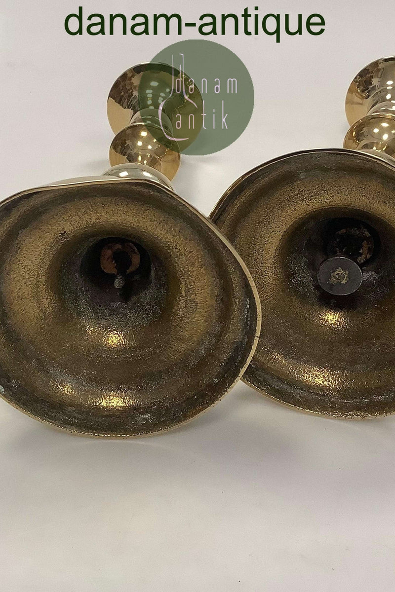 Antik Par høje Lysestager i Messing