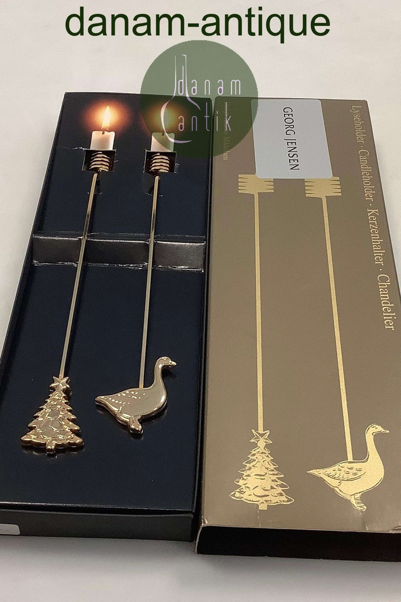 Georg Jensen Golden Christmas Lyseholder - Gås og Juletræ 1998