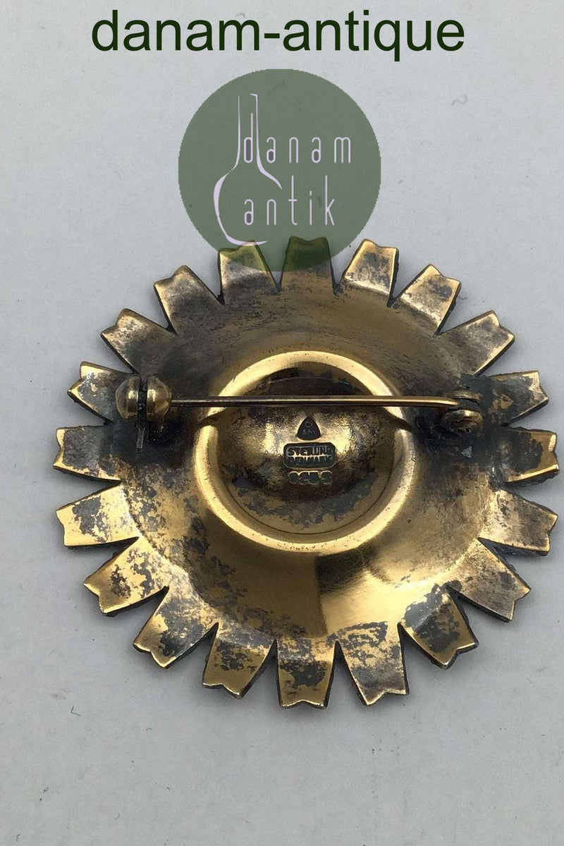 A. Michelsen Forgyldt Sterling Sølv Marguerit Broche (Guilloche)