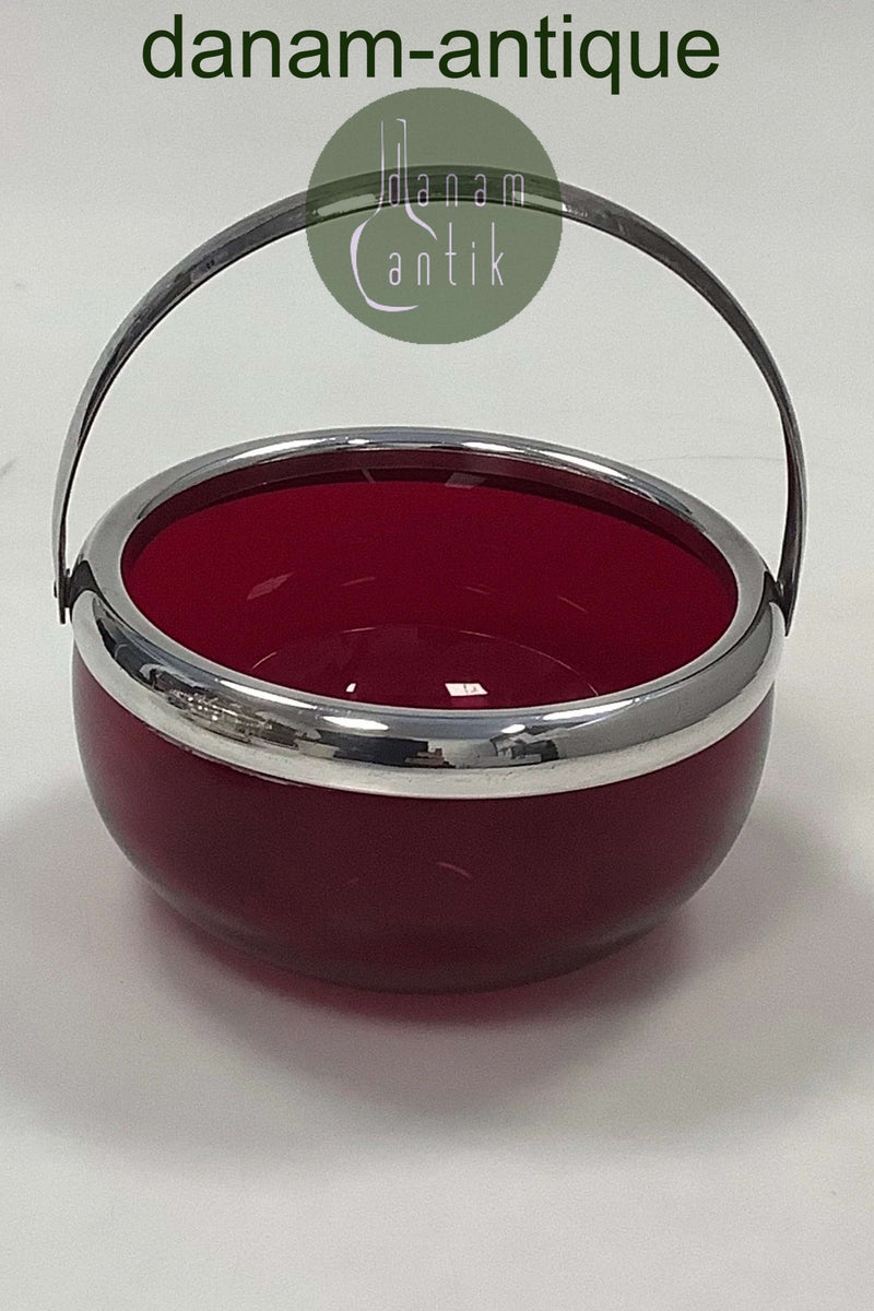 Dansk Glas Sukkerskål med sølvplet montering