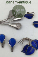 J Tostrup, Norway Sterling Silver Enamel Jewelry Set (Brooch + Earrings)