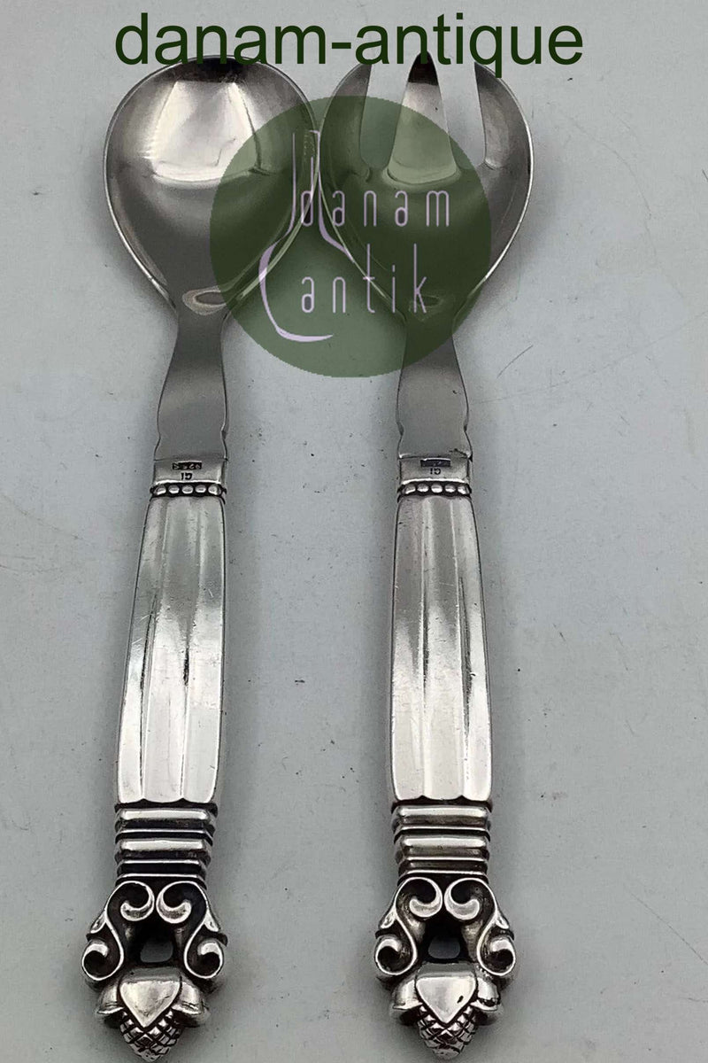 Georg Jensen Sterling Sølv og Rustfrit Stål Lille Salatsæt Konge