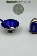 Volmer Bahner Sterling Sølv Salt og Pebersæt Blå emalje Måler Saltkar