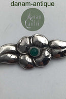 Dansk Art Noveau Sølv Broche med grøn sten