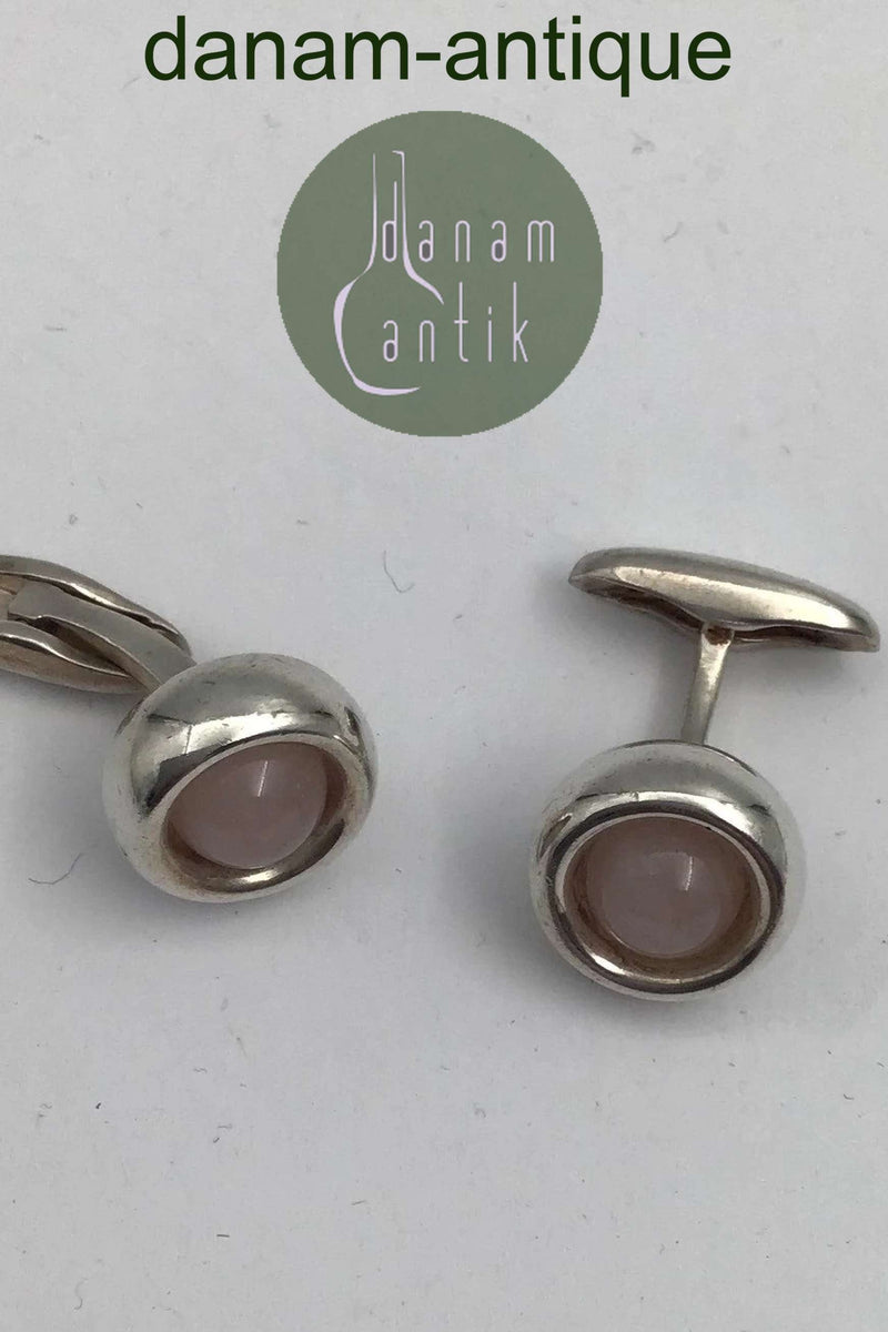 Georg Jensen Sterling Sølv Manchetknapper No 473 Sphere Rosa Quartz