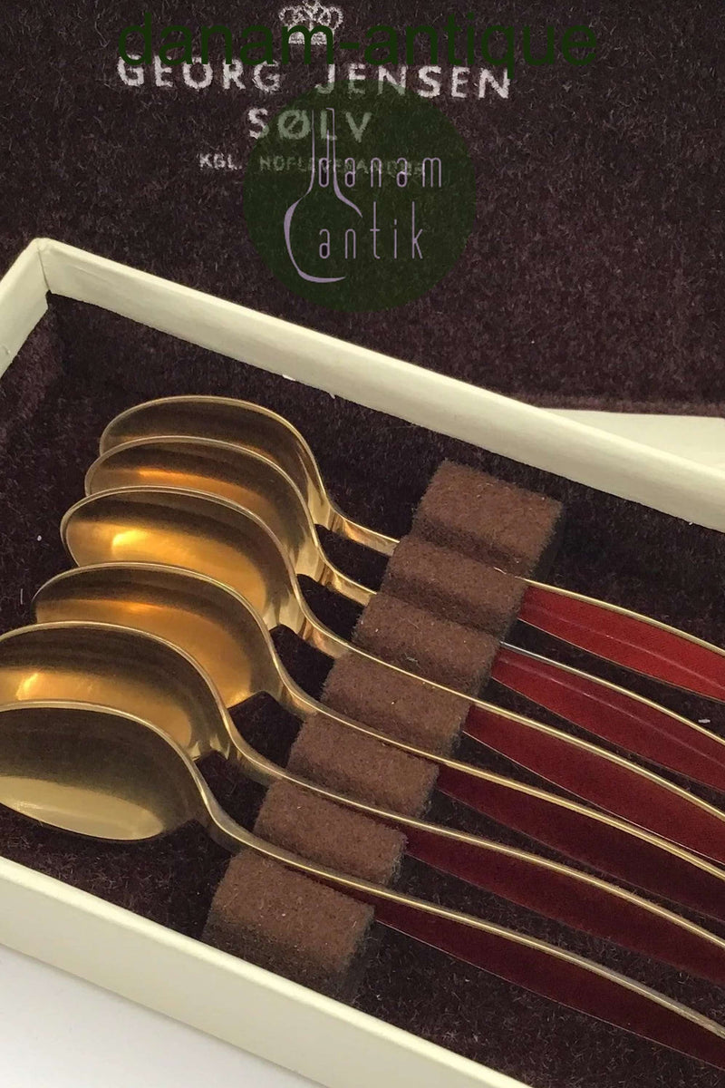 Georg Jensen Sterling Sølv Forgyldt Ornamental Moccaske (Rød emalje)(6)