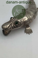 Alligator / Crocodile in silver with movable joints. Red flus eyes