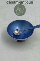 Volmer Bahner Sterling Silver Salt Jar with Blue Enamel and Spoon