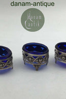 Sølv Saltkar Sæt (Blå glasindsats) (2+1)