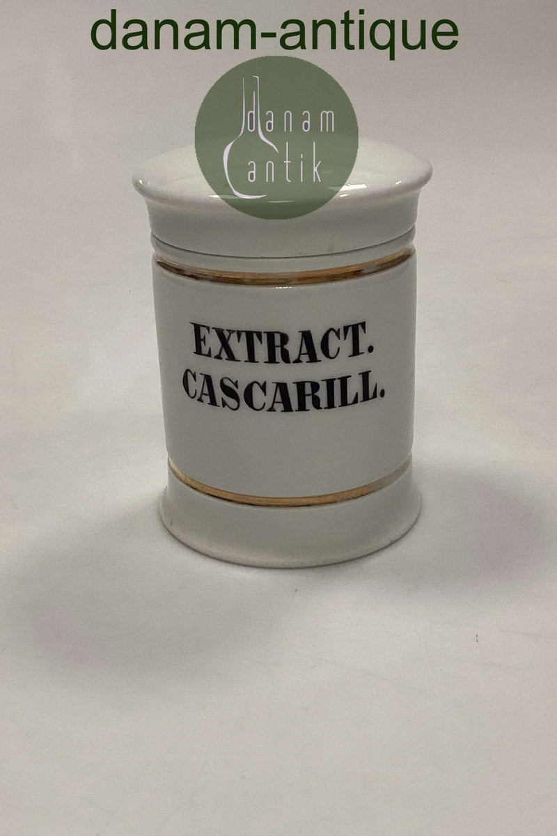 Apotekerkrukke i porcelæn: EXTRACT. CASCARIL.