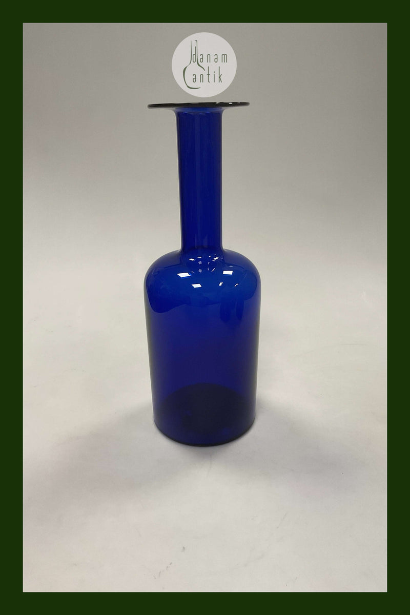 Holmegaard Kunstglas Vase / Flaske af Otto Brauer i blå farve