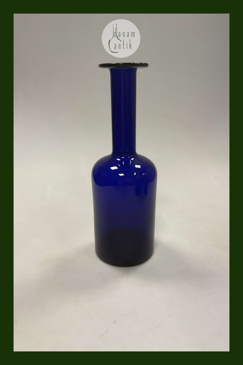 Holmegaard Kunstglas Vase / Flaske af Otto Brauer i blå farve