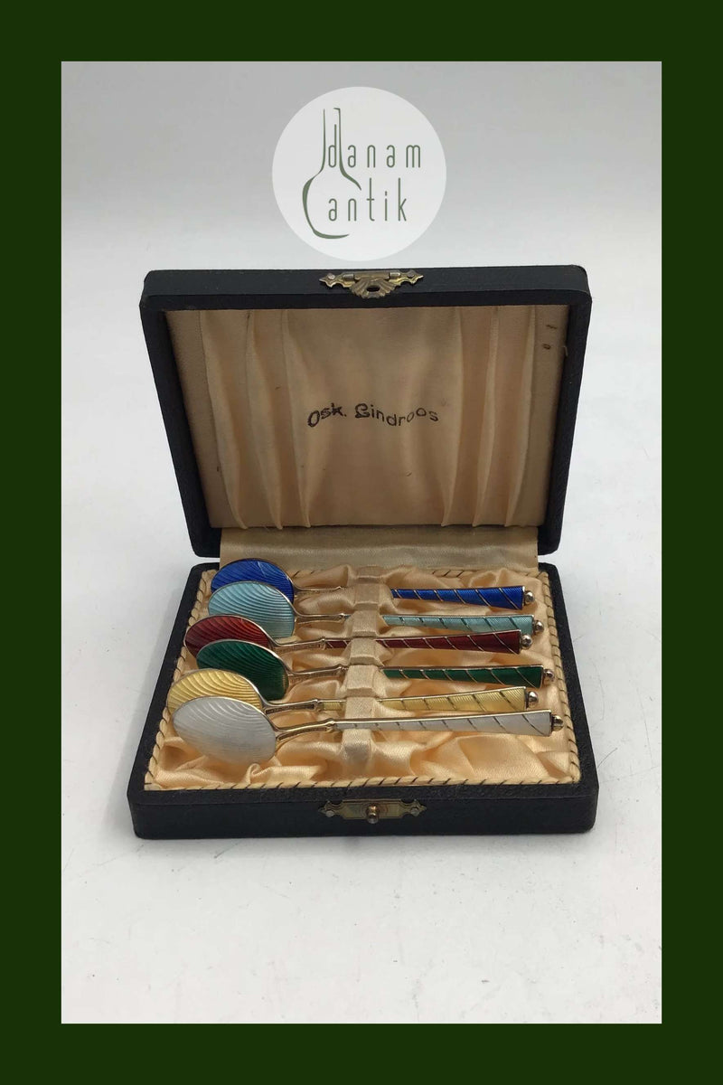 Egon Lauridsen (ELa) Sterling Sølv/Emalje Moccaskeer Forgyldt(6)