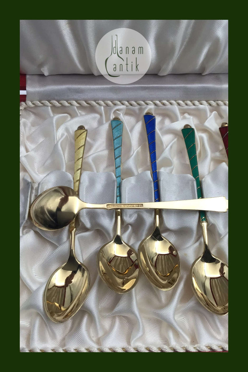 Egon Lauridsen (ELa) Sterling Sølv/Emalje Moccaskeer Forgyldt(6)