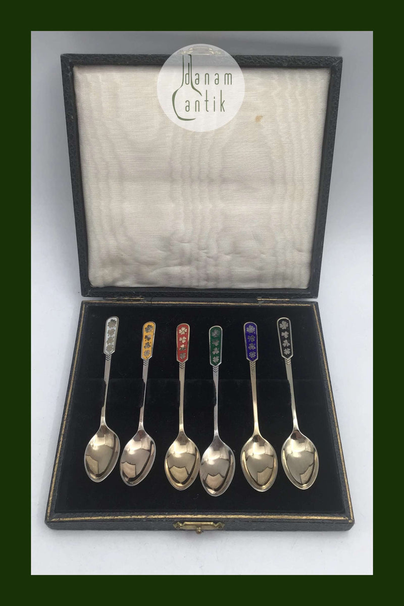 Egon Lauridsen (ELa) Sterling Sølv/Emalje Moccaskeer Forgyldt(6)